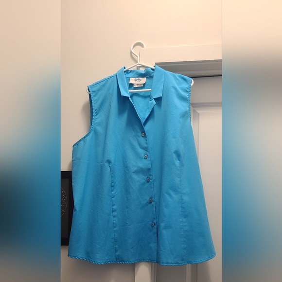 Blue Button Down Top with Boxy Style - Picture 1 of 8